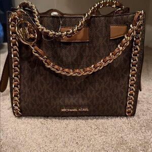 Michael Kors Dark Brown Shoulder Bag with Gold Chain